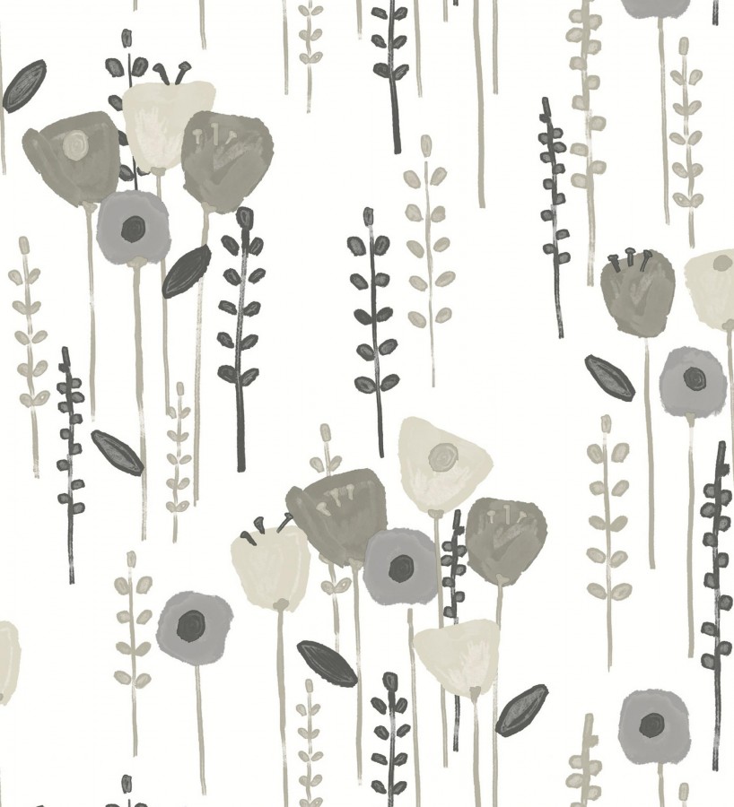 Papel pintado ramilletes de flores tonos grises  Freya Meadow 684015