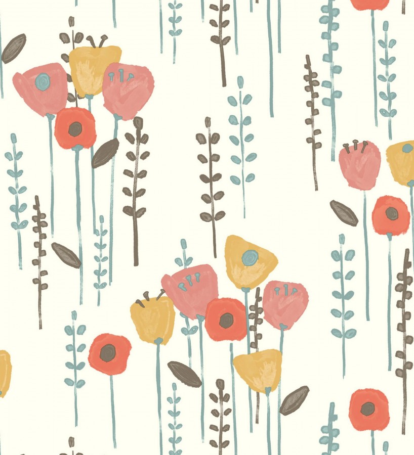 Papel pintado ramilletes de flores tonos rosas ocres y rojos  Freya Meadow 684016