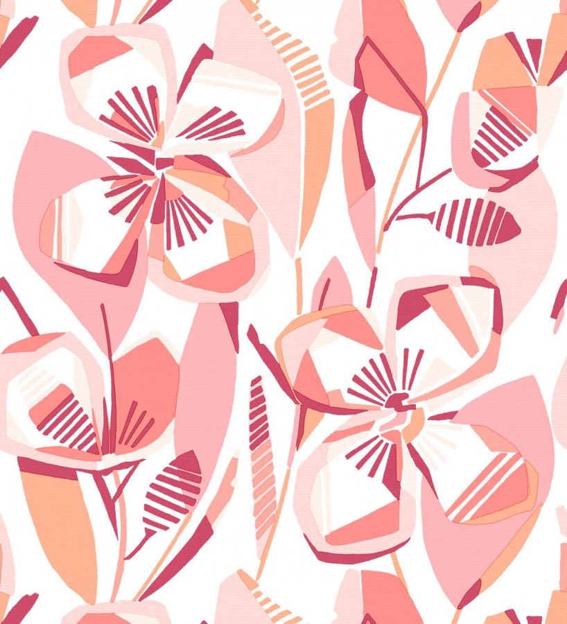 Papel pintado mosaico floral geométrico rosa  Maya Creative 684017