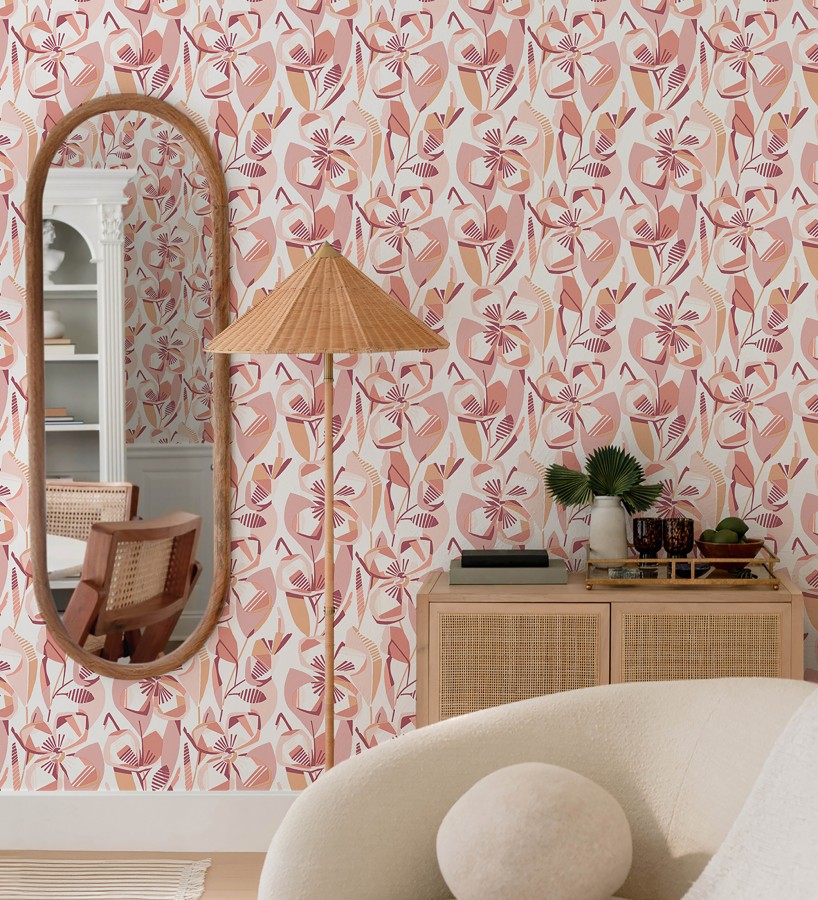 Papel pintado mosaico floral geométrico rosa  Maya Creative 684017