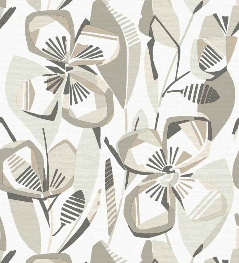 Papel pintado mosaico floral geométrico en tonos grises y neutros  Maya Creative 684018