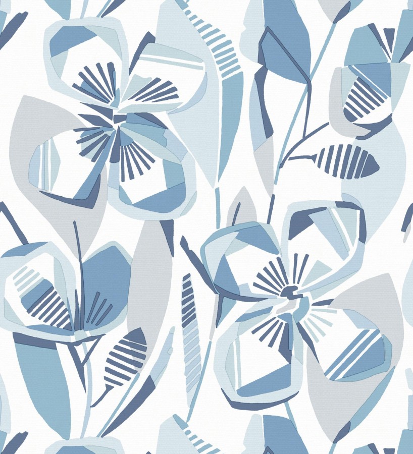 Papel pintado mosaico floral geométrico azul y gris  Maya Creative 684019