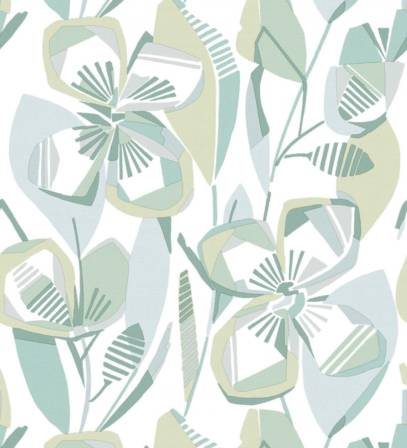 Papel pintado mosaico floral geométrico tonos verdes  Maya Creative 684020