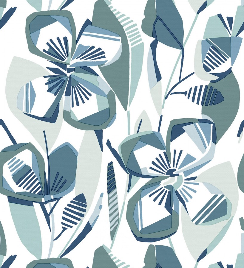 Papel pintado mosaico floral geométrico verde y azul  Maya Creative 684021