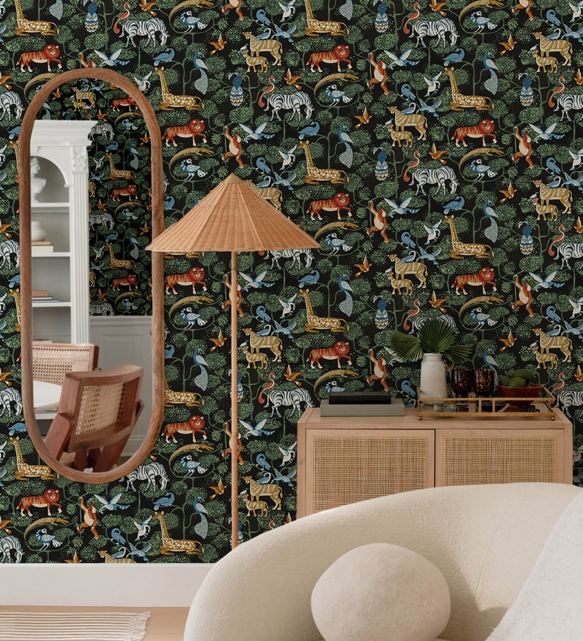 Papel pintado bestiario ilustrado en una selva de ensueño  Mowgli Wild 684022