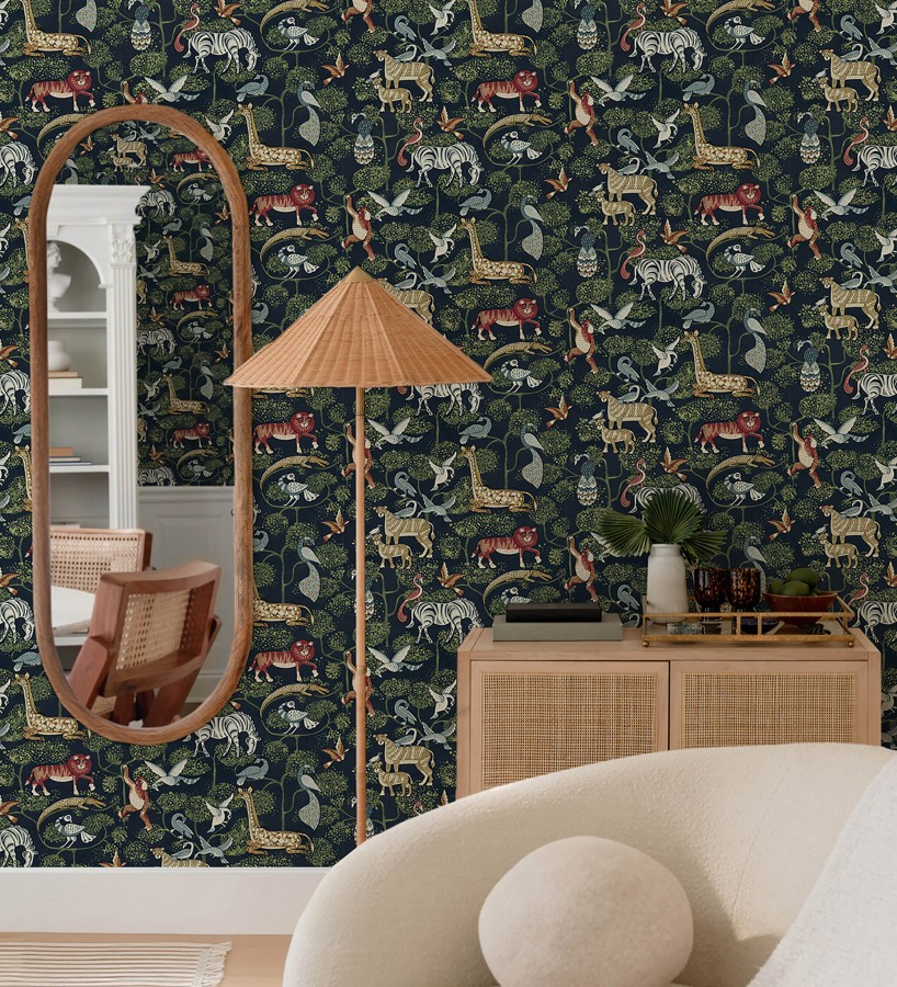 Papel pintado bestiario ilustrado en una selva de ensueño  Mowgli Wild 684023