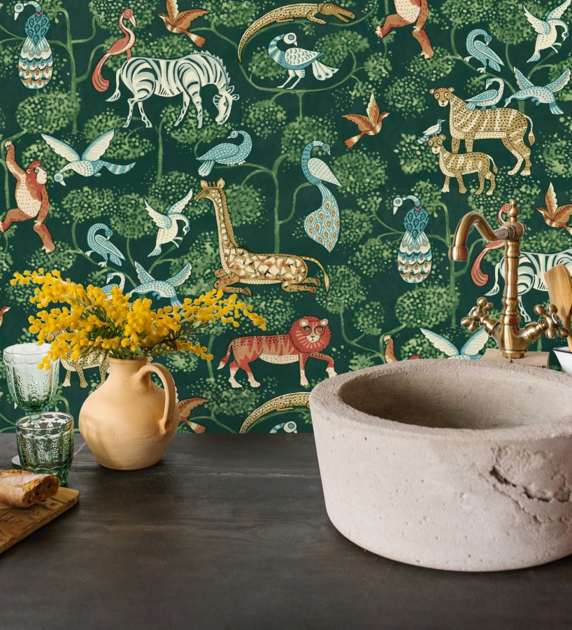 Papel pintado bestiario ilustrado en una selva de ensueño  Mowgli Wild 684024