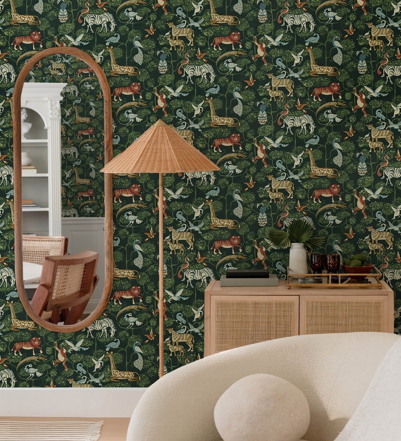 Papel pintado bestiario ilustrado en una selva de ensueño  Mowgli Wild 684024