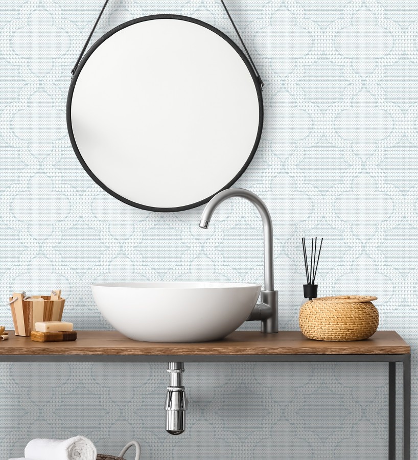 Papel pintado de cuadrifolios andalusíes color azul pastel  Malik Mosaic 684027