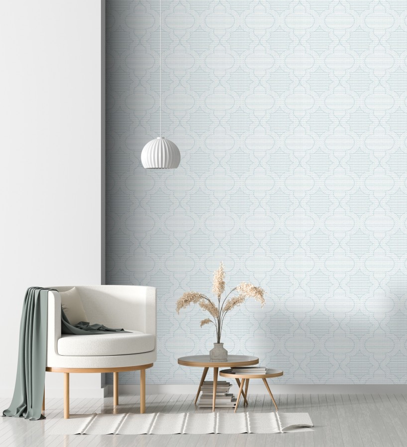 Papel pintado de cuadrifolios andalusíes color azul pastel  Malik Mosaic 684027