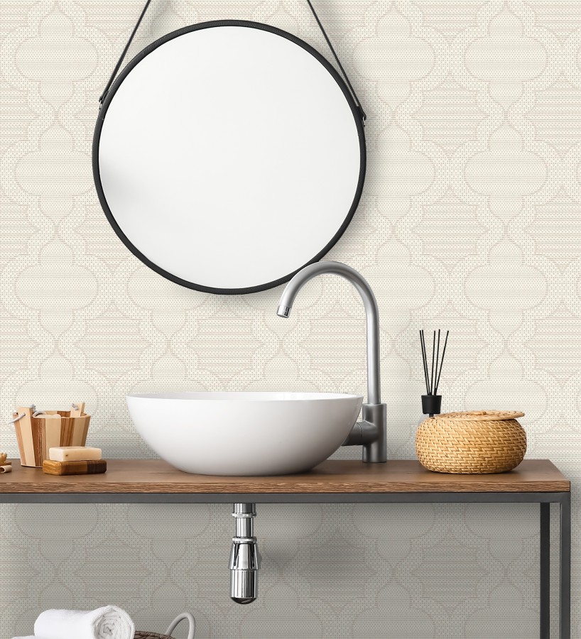 Papel pintado de cuadrifolios andalusíes color beige  Malik Mosaic 684029