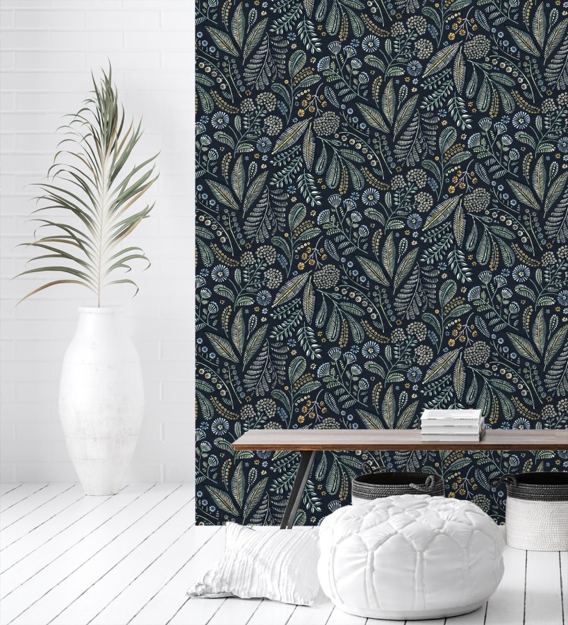 Papel pintado botánico de flores silvestres estilo folk  Sari Folk 684031