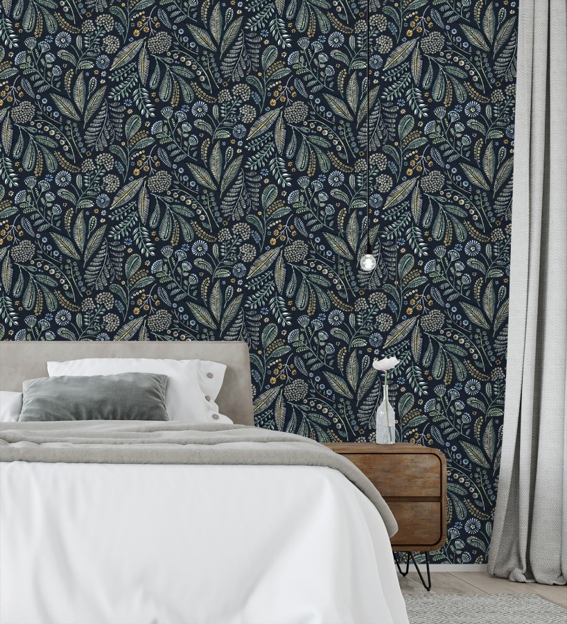 Papel pintado botánico de flores silvestres estilo folk  Sari Folk 684031