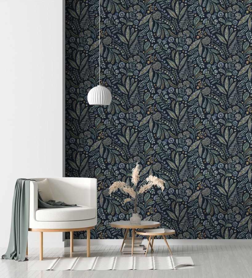 Papel pintado botánico de flores silvestres estilo folk  Sari Folk 684031