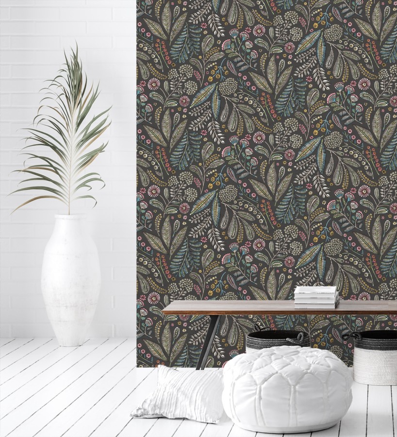 Papel pintado botánico de flores silvestres estilo folk  Sari Folk 684032