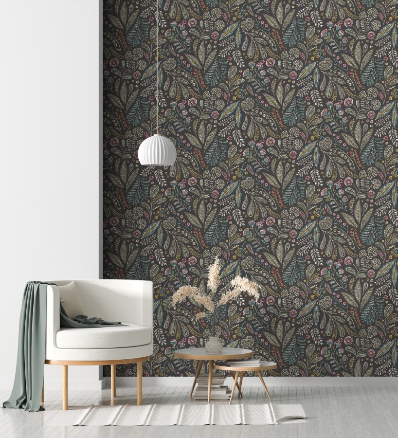 Papel pintado botánico de flores silvestres estilo folk  Sari Folk 684032