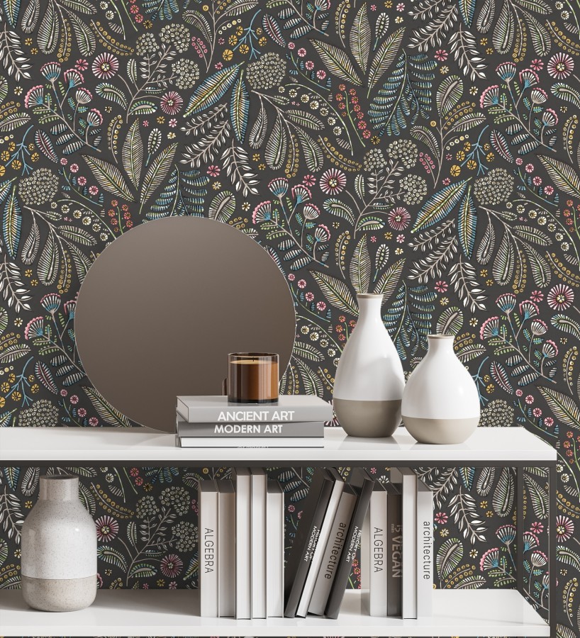 Papel pintado botánico de flores silvestres estilo folk  Sari Folk 684032