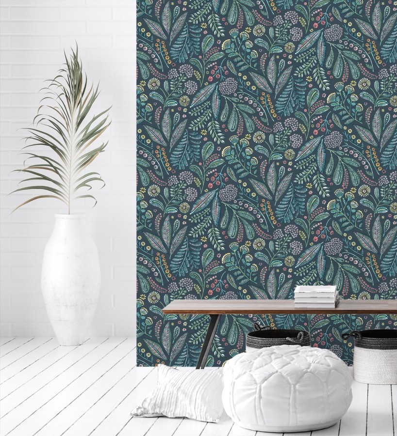 Papel pintado botánico de flores silvestres estilo folk  Sari Folk 684033