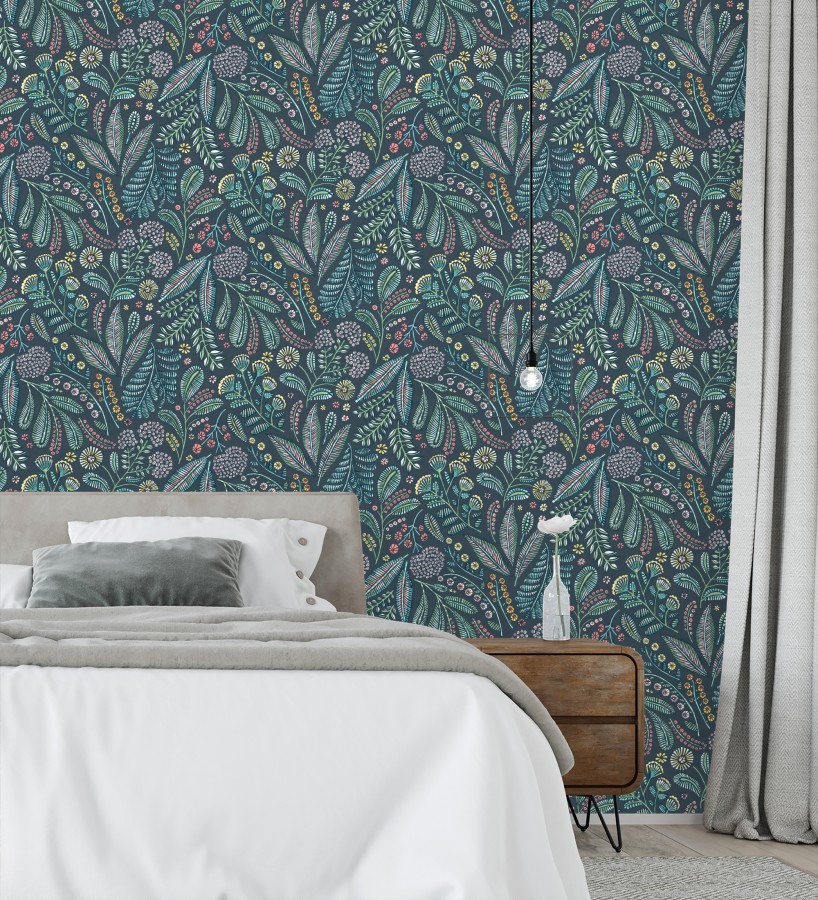 Papel pintado botánico de flores silvestres estilo folk  Sari Folk 684033
