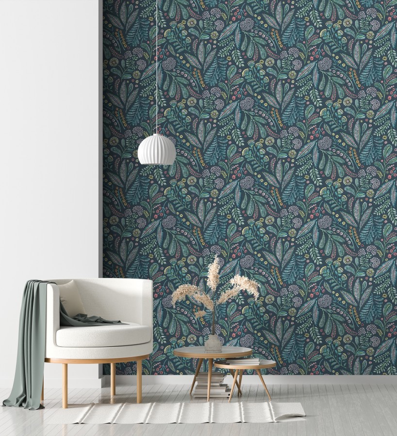 Papel pintado botánico de flores silvestres estilo folk  Sari Folk 684033