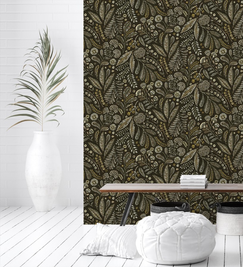 Papel pintado botánico de flores silvestres estilo folk  Sari Folk 684034