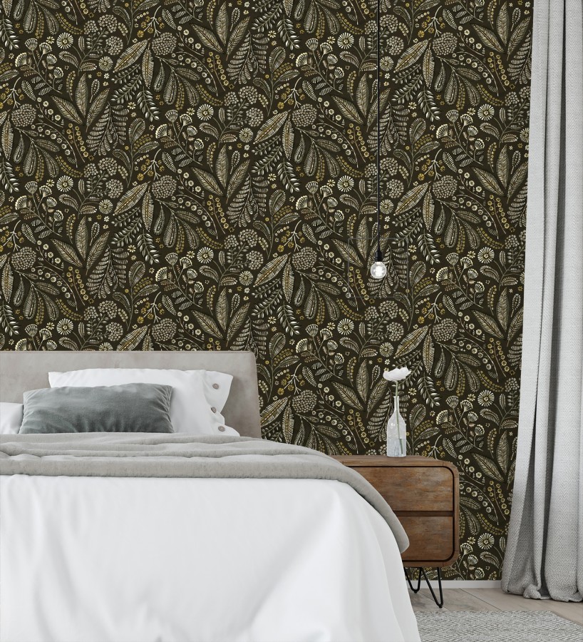 Papel pintado botánico de flores silvestres estilo folk  Sari Folk 684034