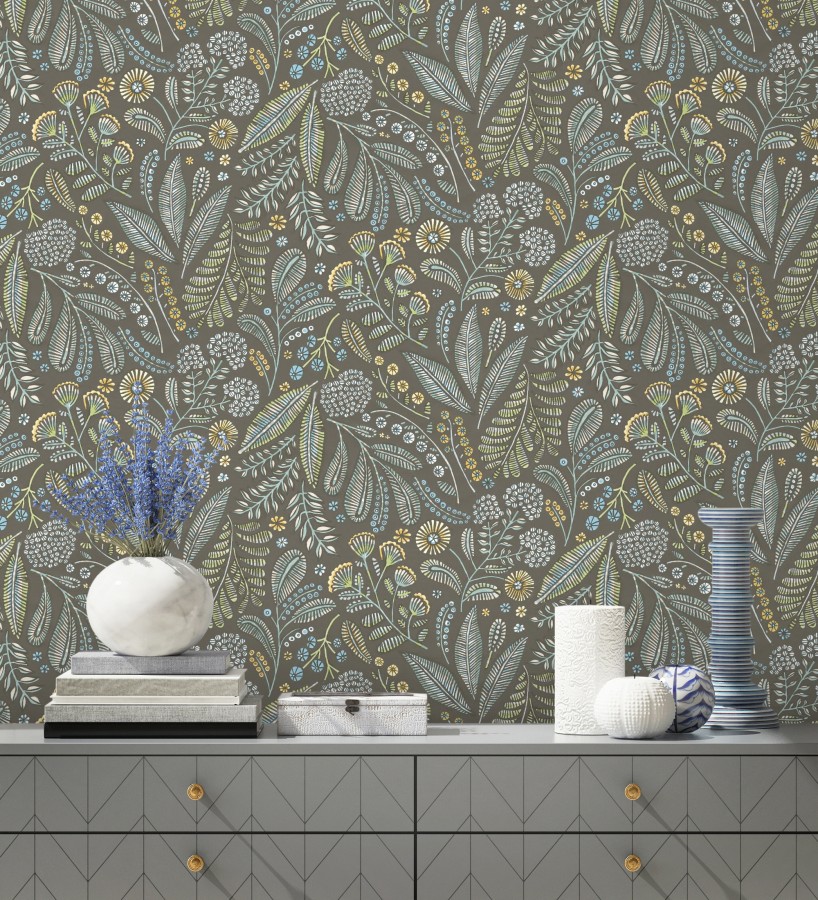 Papel pintado botánico de flores silvestres estilo folk  Sari Folk 684035