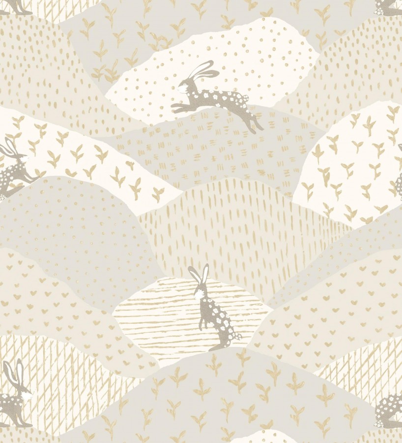 Papel pintado de liebres en el campo estilo cottagecore  Maya Fluffy 684036