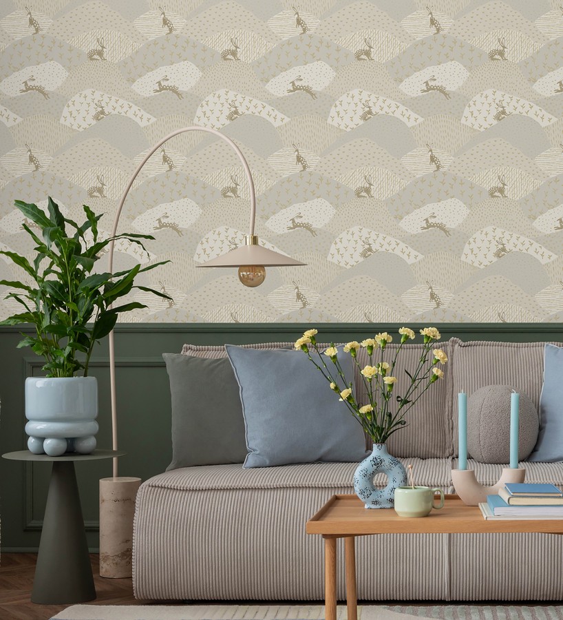 Papel pintado de liebres en el campo estilo cottagecore  Maya Fluffy 684036