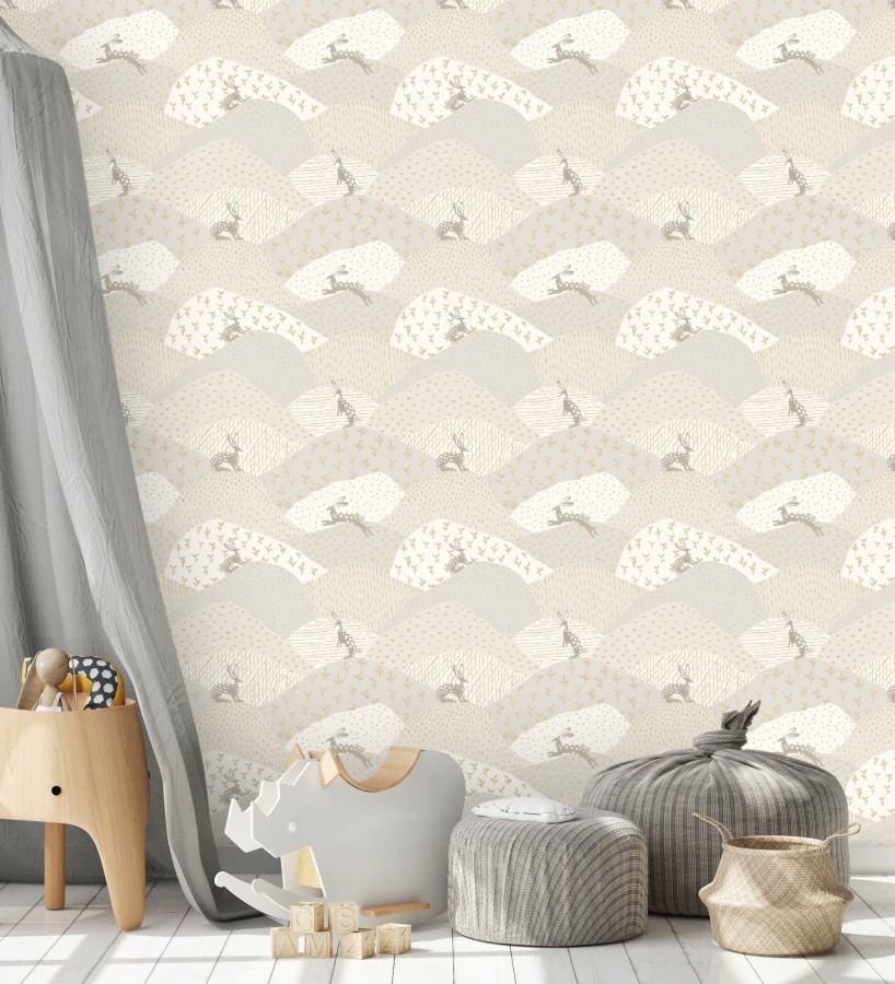 Papel pintado de liebres en el campo estilo cottagecore  Maya Fluffy 684036