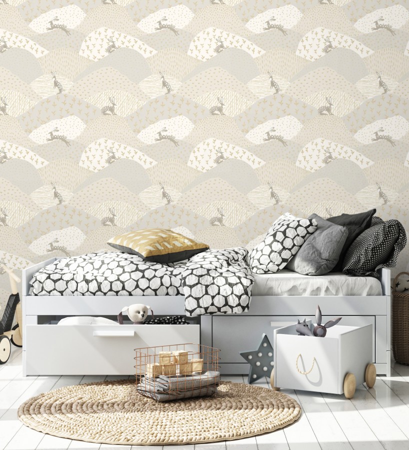 Papel pintado de liebres en el campo estilo cottagecore  Maya Fluffy 684036