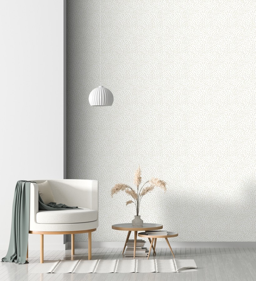 Papel pintado de motas de pintura oro fondo blanco  Pia Polka 684041