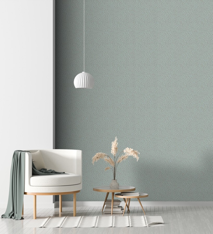 Papel pintado de motas de pintura cobriza fondo cian grisáceo  Pia Polka 684043