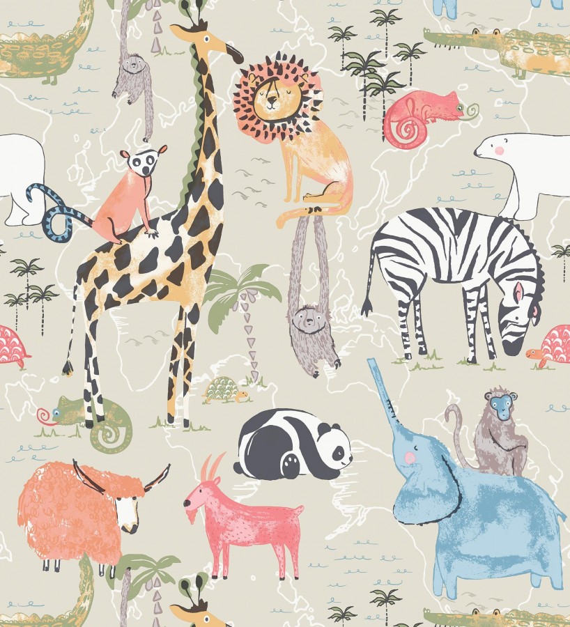 Papel pintado de jirafas elefantes leones osos panda cameleones cocodrilos  Enzo Zoo 684046