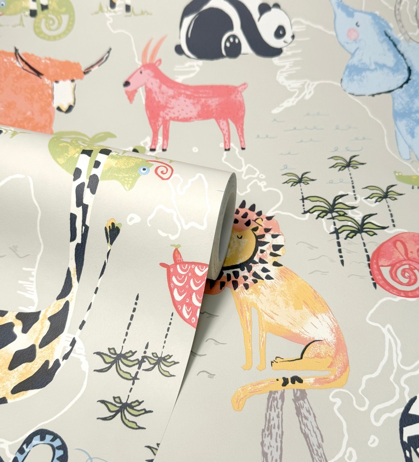 Papel pintado de jirafas elefantes leones osos panda cameleones cocodrilos  Enzo Zoo 684046
