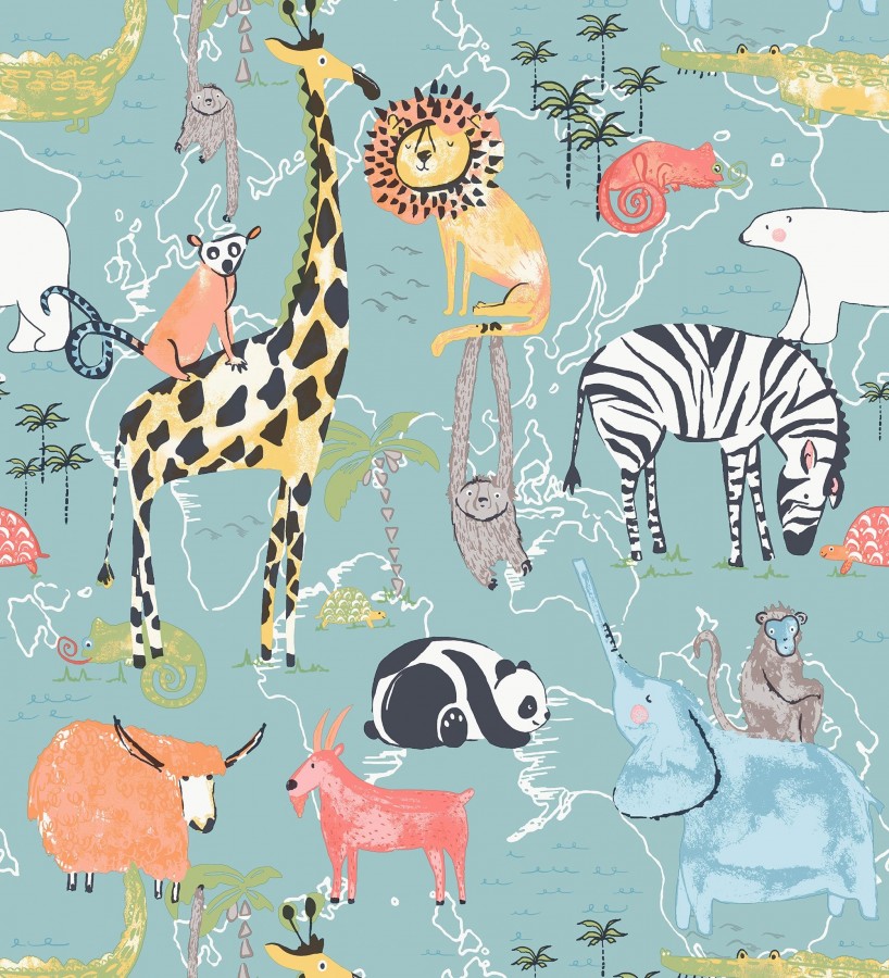 Papel pintado de cebras oso polar tortugas monos cabras lémures perezosos yak  Enzo Zoo 684047