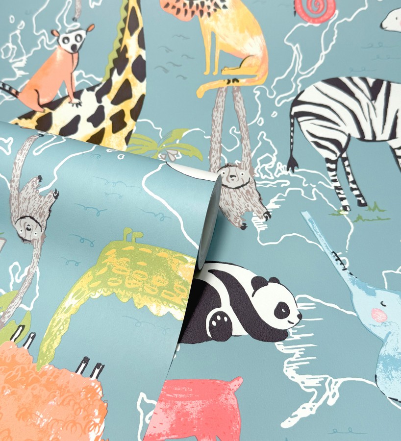 Papel pintado de cebras oso polar tortugas monos cabras lémures perezosos yak  Enzo Zoo 684047