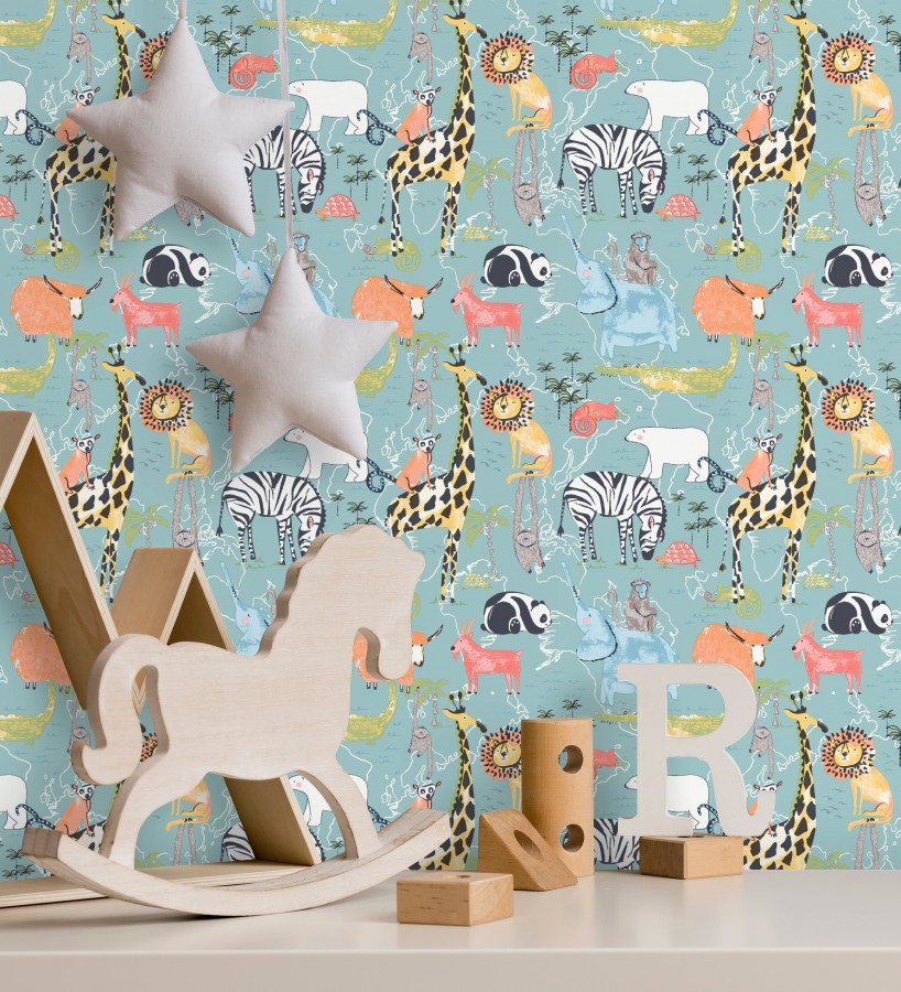 Papel pintado de cebras oso polar tortugas monos cabras lémures perezosos yak  Enzo Zoo 684047