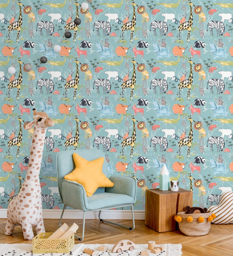 Papel pintado de cebras oso polar tortugas monos cabras lémures perezosos yak  Enzo Zoo 684047