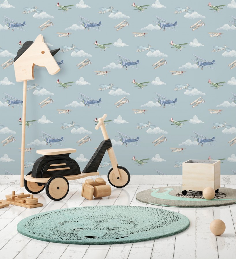 Papel pintado de aviones y nubes artísticas fondo azul  Bastian Aviator 684054
