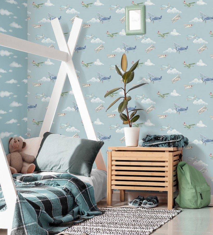 Papel pintado de aviones y nubes artísticas fondo azul  Bastian Aviator 684054