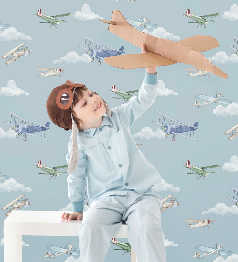 Papel pintado de aviones y nubes artísticas fondo azul  Bastian Aviator 684054