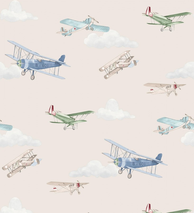Papel pintado de aviones y nubes artísticas fondo beige  Bastian Aviator 684055