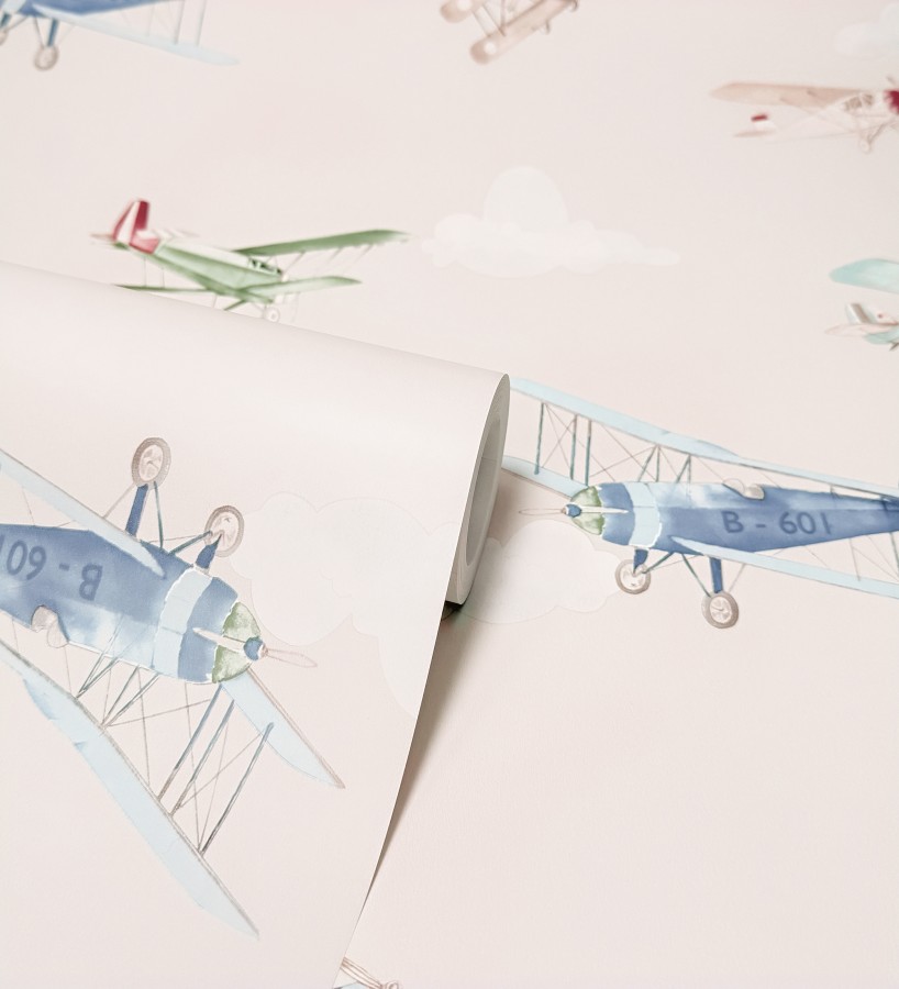Papel pintado de aviones y nubes artísticas fondo beige  Bastian Aviator 684055