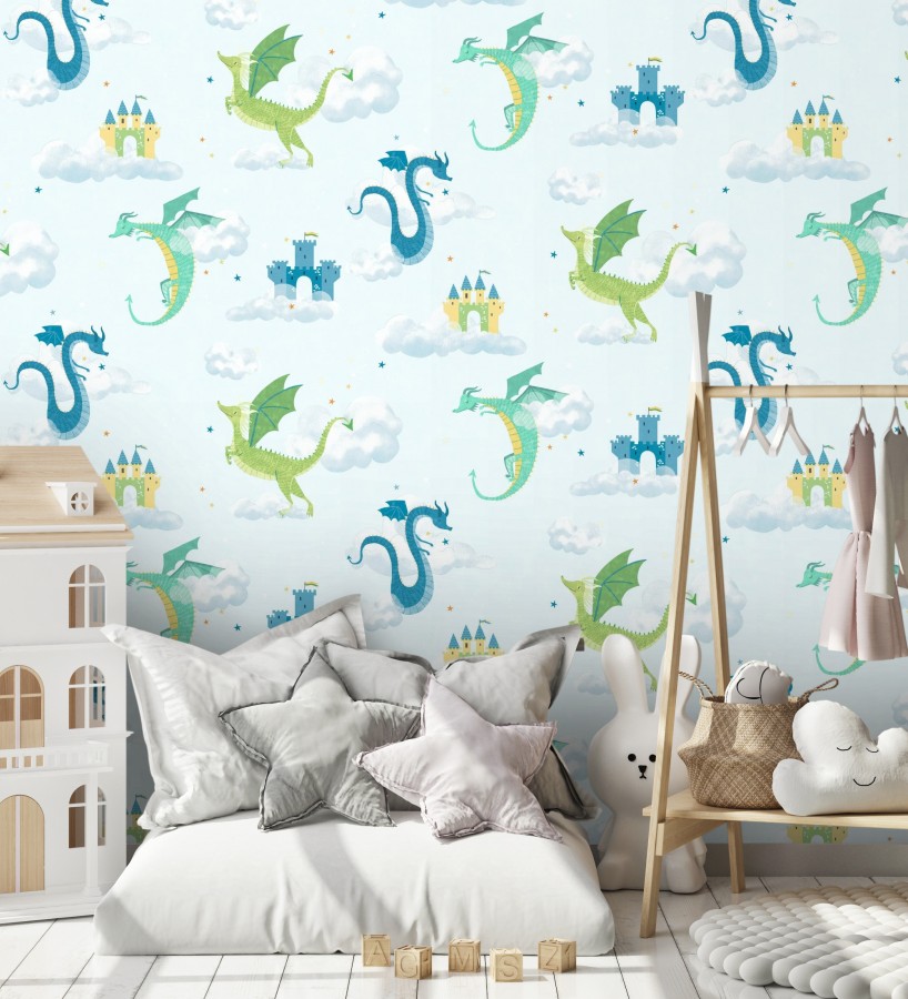 Papel pintado dragones y castillos mágicos en cielo de ensueño  Noah Dragon 684056