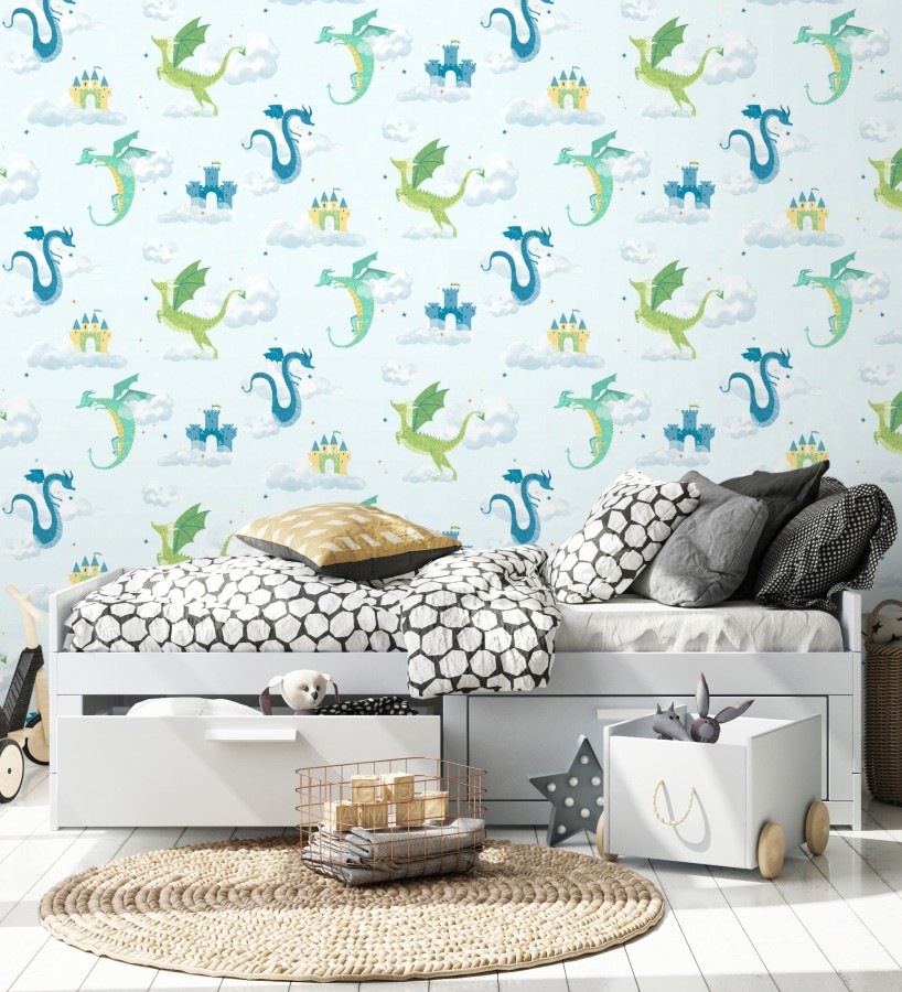 Papel pintado dragones y castillos mágicos en cielo de ensueño  Noah Dragon 684056