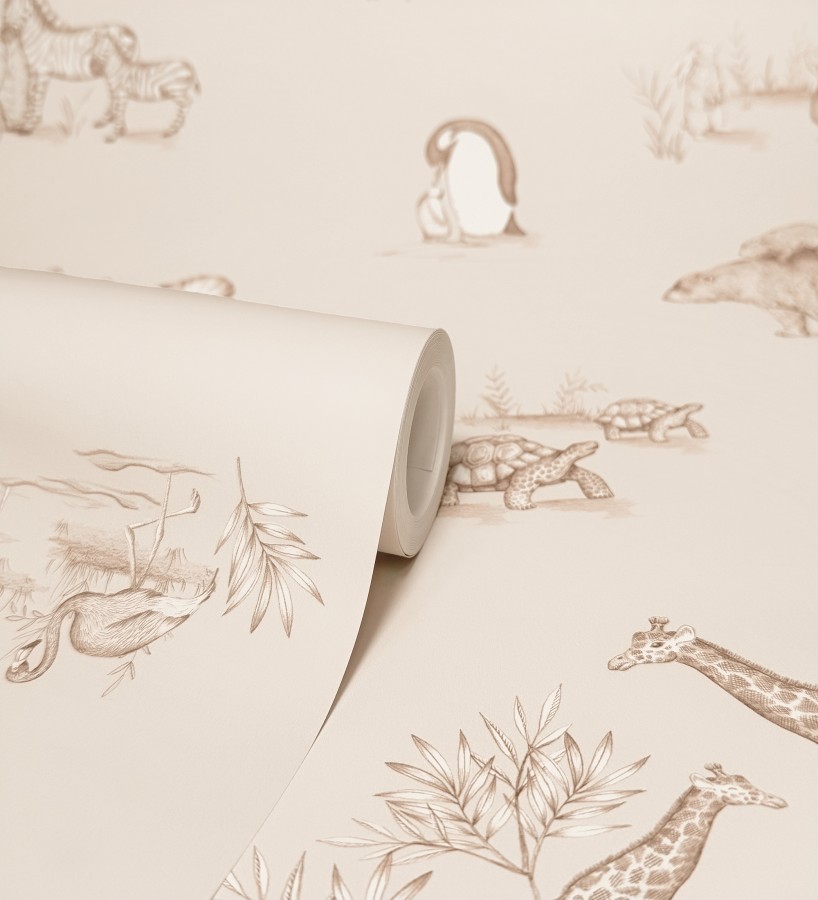 Papel pintado de fauna con animalitos sobre fondo beige  Joy Safari 684059