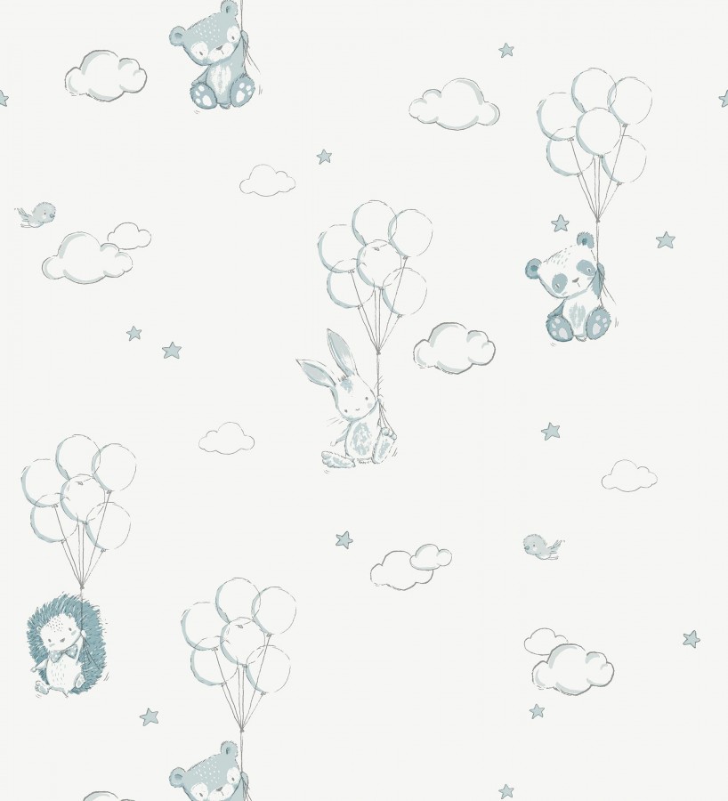 Papel pintado infantil globos ositos nubes azul y blanco  Milo Starry 684060
