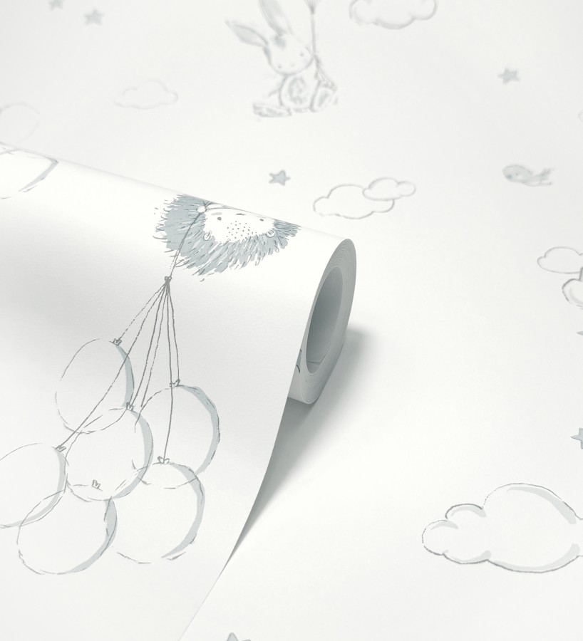 Papel pintado infantil globos ositos nubes azul y blanco  Milo Starry 684060