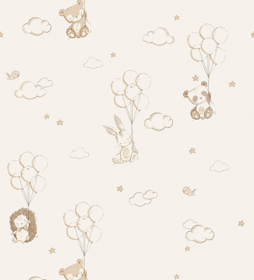 Papel pintado infantil globos ositos nubes beige y marfil claro  Milo Starry 684062